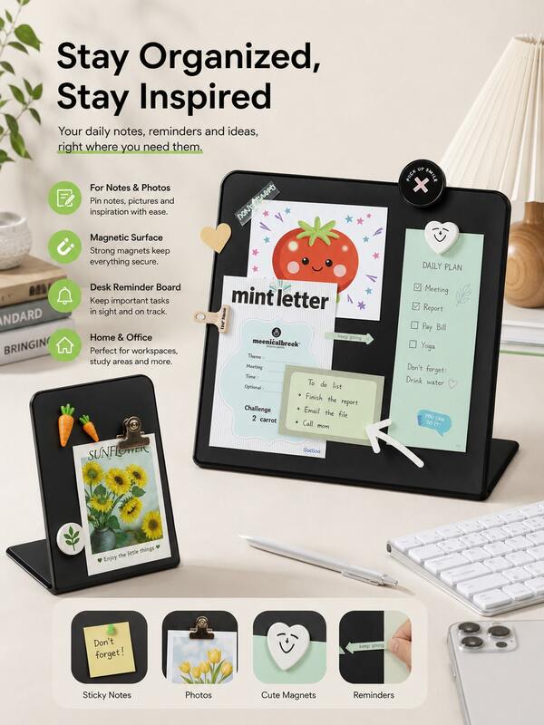 1pc Magnetic Desktop Memo Board, Vertical Reversible Writable Message Board, Ins Style Erasable Notice Board, Hot Office Supplies, Multifunctional Desktop Decor, Practical Desk Organizer For Home Office