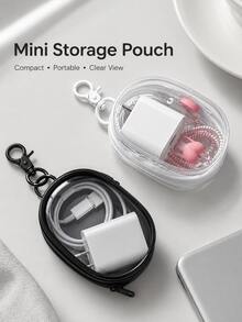 1pc Portable Mini Transparent Zipper Storage Bag, Multi-Functional Jewelry Organizer, Suitable For Earphones, Power Bank, Keychain, Rings, Perfume, Travel Accessories, Unisex, Travel Essential (Keychain Style Random), Holiday Essential - Multicolor - View 1