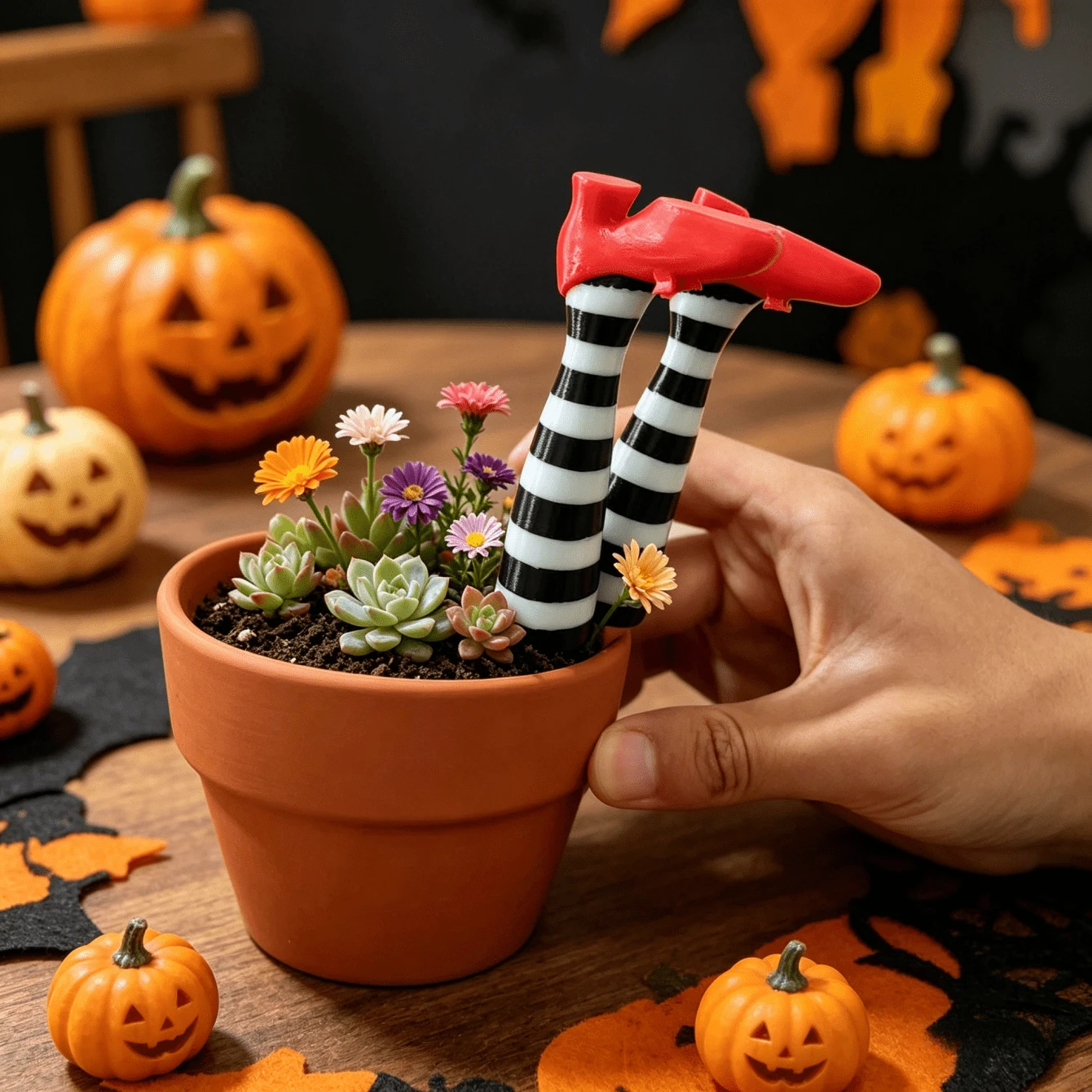 Witch Leg Planter Decor Set, Garden Fence Balcony Window Display, Tabletop Decor, Party Patio Outdoor Craft Decoration - A - View 1