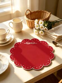 1-6pcs Bowknot Polka Dot Placemats, French Country Fabric Wavy Round Embroidered Waterproof Table Mats For Home, Afternoon Tea, Birthday Party - Multicolor - View 14