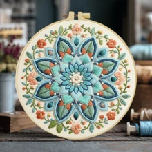 1pc Complete Embroidery Kit. 20x20cm/7.9x7.9in. Fun Christmas Tree Design. Mantra Pattern. For Adult Beginners. Great For Holiday Gifting. Includes Fabric, Manual, Hoop, Needles & Threads. Perfect For Home/Office Decor. Relaxing Craft. - A - View 6