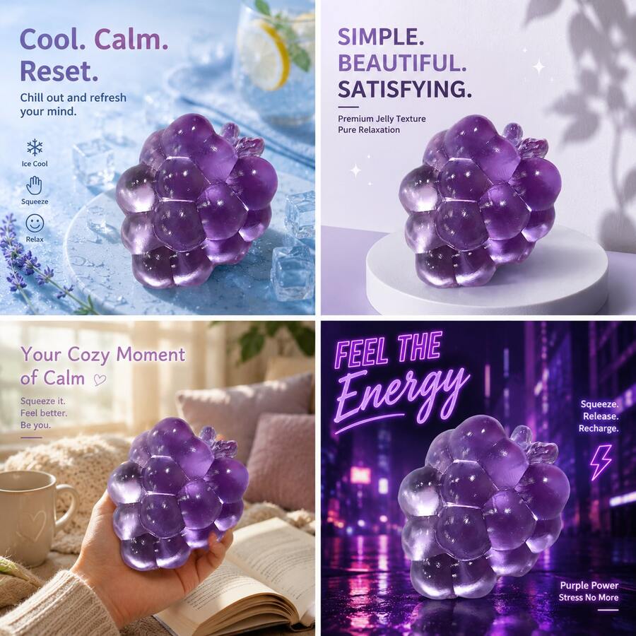 Tachimi 139pcs Crunchy Squishy Fidget Toys Highly Transparent And Attractive Crystal Purple Grape Slow Rebound Squeezing Toy, Ultra Soft Clay Stress Relieving Small Toy - Multicolor - View 1
