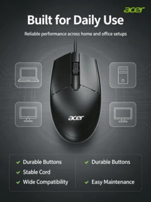 Acer OMW910 Mouse Berkabel dengan Respons Ultra Cepat: Pasang dan mainkan, tidak memerlukan driver; desain melengkung sesuai dengan lekukan telapak tangan; ideal untuk tugas pengeditan/tabulasi yang lama. - View 5
