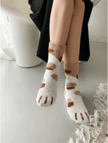 1/5 Pasang Kaos Kaki Wanita Panjang Sedang, Motif Cakar Kucing Lucu, Gaya Unik, Berbulu, Cocok untuk Dipakai di Rumah - MultiWarna - View 4
