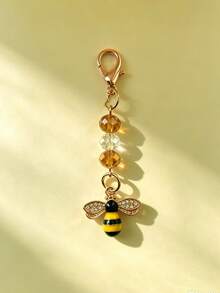 1pc Exquisite Rhinestone Bee Crystal Beaded Bag Charm, Versatile Handbag Pendant, Car Keychain Accessory Gift - Multicolor - View 4