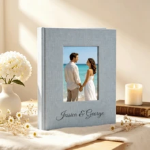 Customized Name & Photo Album Personalized Window Pane Linen Cover Scrapbook Family Wedding Anniversary Gift Newlywed Couple Commemorative Book Customized Name Embroidered Photo Album Vintage Linen Journal With Family Travel Photo Frame - Multicolor - View 3