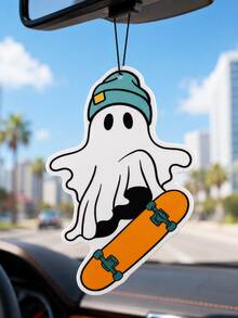 1pc Cool Skateboard Ghost Halloween Car Air Freshener, Hanging Long-Lasting Fragrance Aromatherapy Pad, Lightweight Durable Mirror Pendant, Spooky Car Decor, Multi-Purpose Closet Office Storage Cabinet Ornament, Suitable For Male And Female Drivers Holiday Gift - A - View 7