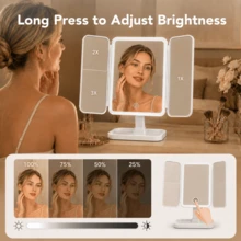 LED Tri-Fold Makeup Mirror With 2X/3X Magnification And 5X Suction Cup Mirror, 3 Lighting Modes, Tri-Fold Makeup Mirror, Tabletop Makeup Mirror, Rechargeable Touch Screen Brightness Adjustment, Ideal Holiday Gift - Multicolor - View 5