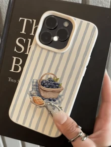 1件 白色條紋藍莓簡約個性化 TPU 防震全包覆手機殼，適用於 Apple 17 16 15 14 13 12 11 Pro Max Air 及系列 - 彩色 - 查看 2