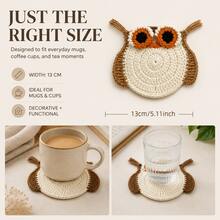 1pc/2pcs Handmade Crochet Owl Coasters, Quirky & Fun Style, Suitable For Home Dining Table Heat Insulation, Office Coffee Cup Heat-Resistant Mat, Can Be Used As Best Friend Birthday Gift - Multicolor - View 5