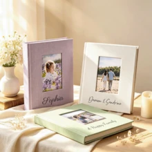 Customized Name & Photo Album Personalized Window Pane Linen Cover Scrapbook Family Wedding Anniversary Gift Newlywed Couple Commemorative Book Customized Name Embroidered Photo Album Vintage Linen Journal With Family Travel Photo Frame - Multicolor - View 5