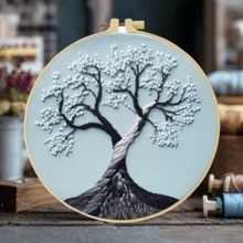 1pc Complete Embroidery Kit. 20x20cm/7.9x7.9in. Fun Christmas Tree Design. Tree Of Life Pattern. For Adult Beginners. Great For Holiday Gifting. Includes Fabric, Manual, Hoop, Needles & Threads. Perfect For Home/Office Decor. Relaxing Craft. - A - View 12
