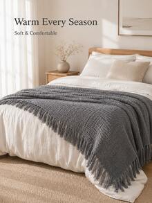 Skin-Friendly Knitted Casual Blanket, Living Room Sofa Nap Throw - Grey - View 2
