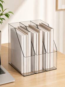 1pc/2pcs Transparent Desktop File Organizer, Acrylic Slant Book Stand, A4 Document Storage Holder, Multifunctional Desk Storage Rack, Hot Office Supplies, Stylish Desktop Decor, Book & Paper Storage Solution - Multiple Styles - View 3