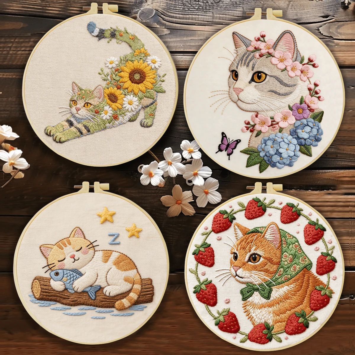 1 buah Kit Sulam Kucing Lucu Ukuran 20*20cm/7.9*7.9in, Set Sulam Buatan Tangan DIY untuk Pemula Dewasa, Hadiah Rumah, Hadiah Menjahit Wanita, Termasuk Panduan Pengguna, Kain Pola Cetak, Bingkai Sulam, Jarum dan Benang.