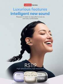 Headphone Bluetooth Lenovo RS119 yang Modis Layar LED Indikator Level Baterai Audio Berkualitas Tinggi untuk Mendengarkan Musik Sehari-hari Latensi Rendah untuk Bermain Game, Daya Tahan Baterai Lama Nyaman Dipakai Earphone Nirkabel Ringkas yang Kompatibel dengan Android iOS PC Hadiah Ideal - View 3