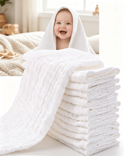 CN. 24 Pcs/12Pcs Muslin Burp Cloths For Baby - Ultra-Soft 100% Cotton Baby Washcloths - Large 20'' By 10'' Super Absorbent Milk Spit Up Rags