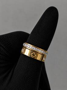 2Pcs Stainless Steel Plated 18K Gold Four-Leaf Clover Rings, Elegant Ladies Bangle Jewelry, Suitable For Daily Wear And Gift - SGS095 - View 8
