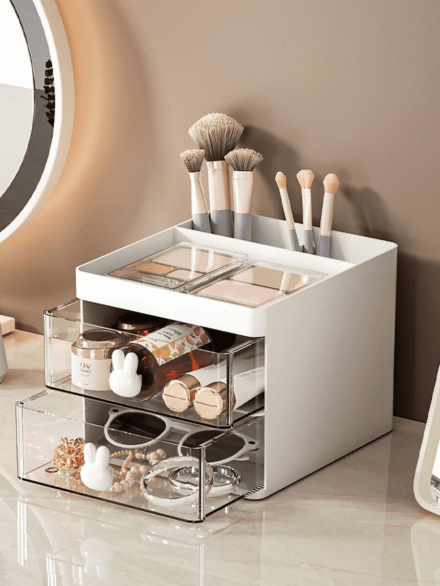 1PC Cartoon Creative Pen Holder Transparent Drawer Rabbit Storage Box Student Office Desktop Decoration Large Capacity Makeup Tools Storage Documents Storage Sundry Storage - A - View 1