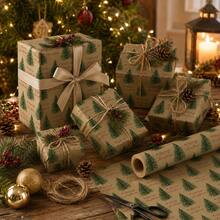 5m Roll Wrapping Paper DIY Christmas Gifts, Christmas Tree Pattern Vintage Artistic Style, "Merry Christmas" Text, Single-Sided Kraft Paper 43cm*500cm, Thickened Gift Wrapping Paper, Suitable For Christmas Gifts, Birthday Gifts, Celebration Parties, Family Gatherings, Holiday Gifts For Men And Women - Christmas Text-5m - View 7