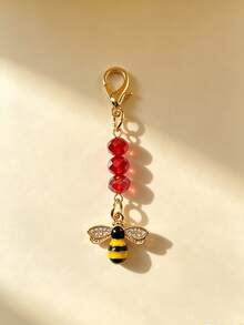 1pc Exquisite Rhinestone Bee Crystal Beaded Bag Charm, Versatile Handbag Pendant, Car Keychain Accessory Gift - Multicolor - View 5