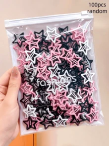 100pcs Y2K Star Hair Clips, Black White Pink Five-Point Snap Barrettes For Women, Basic Daily School Party Sport Hair Accessories - Multicolor - View 12