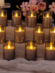 6/12/24pcs Acrylic Flameless Flickering Candles (Batteries Included), With Remote Control And Timer, Suitable For Home Decor, Wedding, Holiday, Party Decoration, Table Centerpiece, Patio Decor - Grey - View 4