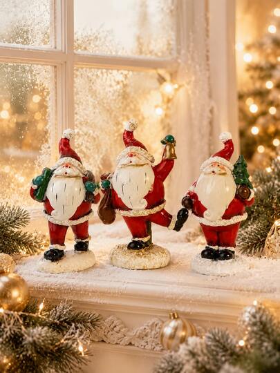 1 pieza Conjunto de figuritas vintage de Papá Noel, decoración de escritorio navideña de resina pintada a mano con regalo, campana y árbol, estatua decorativa festiva para repisa, estantería, entrada, chimenea, sala de estar, oficina, decoración de fiesta, regalo de Navidad para la familia