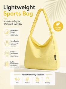 Cream Yellow Ruched Shoulder Strap Large Capacity Tote Bag For Women, Ultra-Light Waterproof Nylon Fabric, Tear-Resistant And Durable, Soft And Skin-Friendly, Drawstring Ruched Wide Strap, Can Be Worn On Shoulder Or Underarm, Versatile Casual Sports Large Bag For Fitness, Commuting, Short Trips, Shopping - Multicolor - View 2