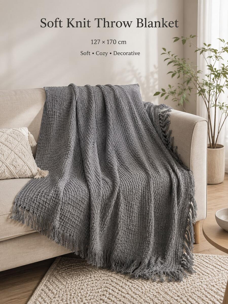 Skin-Friendly Knitted Casual Blanket, Living Room Sofa Nap Throw - Grey - View 1