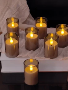 6/12/24pcs Acrylic Flameless Flickering Candles (Batteries Included), With Remote Control And Timer, Suitable For Home Decor, Wedding, Holiday, Party Decoration, Table Centerpiece, Patio Decor - Grey - View 7