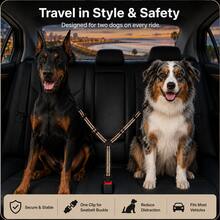 Car Pet Leash Dual-Head Y-Shape Car Pet Safety Belt 1-To-2 Adjustable Length Anti-Tangle Sturdy Durable Pet Supplies - Multicolor - View 1