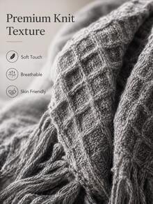 Skin-Friendly Knitted Casual Blanket, Living Room Sofa Nap Throw - Grey - View 6
