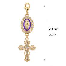 20 Pcs Gold Pearl Rhinestone Cross Keychain Charms, Religious Cross Bag Charms For Baptism, First Communion, Wedding Favors - Single Purple Crucifix - View 2