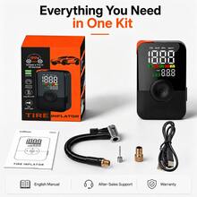 Carsun Portable Cordless Tire Inflator With Dual Digital Display, 22mm Alloy Cylinder Air Compressor, LED Light, USB Rechargeable, Hidden Side Accessory Storage For Car, Motorcycle, Bike & Balls - Wireless - View 10