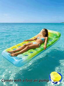 1 pieza Flotador inflable de piscina de verano, material de PVC, diseño perforado con burbujas degradadas, cama flotante inflable, balsa de piscina, apto para uso en vacaciones y fiestas de piscina, bomba de aire enviada al azar - Cama flotante con agujero de burbuja - Ver 18