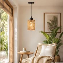 1PC/2pcs, Bohemian Style Wicker Pendant Light, Handwoven Willow Shade, E27 Socket, Suitable For Dining Room, Bedroom, Hallway, Living Room, Island Counter, Etc., Bulb Not Included - Black - View 3