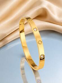 1/3pcs Fashion Stainless Steel Women's Flower Rhinestone Bracelet Set, Suitable For Daily Wear, Holiday Gift, Fashion Women's Bracelet Set - Yellow Gold - View 3