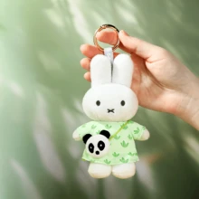 Cute Plush Panda & Miffy Rabbit Keychain Charm Kawaii Soft Stuffed Toy Bag Pendant Accessory - Multicolor - View 3
