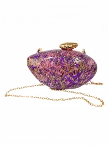Fashionable Minimalist Marble Pattern Acrylic Clutch Bag, Elegant Unique Oval Shape Niche Evening Bag With Chain Strap, Shoulder Crossbody Bag - Multicolor - View 8