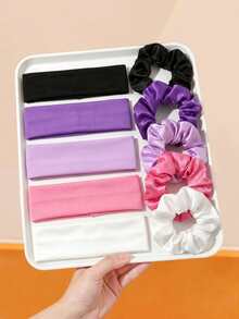 12pcs Multicolor Satin Sports Hair Accessories Set, Includes Multicolor Scrunchies And Headbands - Suitable For Girls And Women, Daily School, Sports, Vacation, Dating - Multicolor - View 14