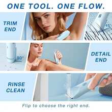 Women's 2-In-1 Dual-Head Electric Trimmer & Shaver, Wet & Dry Use, Full Body Hair Removal, Suitable For Bikini Line, Underarms, Legs, Arms And Face, Long Battery Life, Can Remove Facial Hair, Adjustable Trimmer, 650mAh Battery - 藍色 - 查看 3