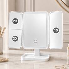 LED Tri-Fold Makeup Mirror With 2X/3X Magnification And 5X Suction Cup Mirror, 3 Lighting Modes, Tri-Fold Makeup Mirror, Tabletop Makeup Mirror, Rechargeable Touch Screen Brightness Adjustment, Ideal Holiday Gift - Multicolor - View 11