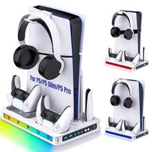 Cooling Charging Station For P5, P5 Slim And P5 Pro, 3-Speed Fan, Dual Controller Charger, 9 RGB Modes, Headphone Holder - White - View 2