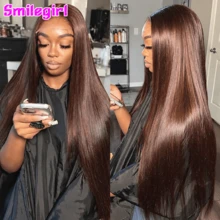 Smilegirl Chocolate Brown 13x4 HD Lace Front Human Hair Wig 26 Inch 250 Density Straight HD Lace Frontal Wigs Human Hair Pre Plucked Hairline 4 Brown Wig - Chocolate Brown - View 2