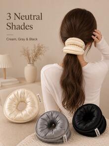 Soft Satin Large Hair Scrunchie, Elegant Solid Color Fluffy Hair Band, High-Quality Soft Hair Tie, Fashionable Retro Neutral Color Hair Accessory, Suitable For Daily Office, Travel And Campus Hairstyles - Multicolor - View 5