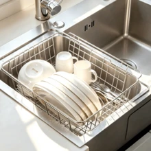 Expandable Stainless Steel Sink Drainer Rack, Adjustable Sink Drying Basket, Multi-Functional Kitchen Storage Drainer, Suitable For Bowls, Plates, Fruit And Vegetable Washing - Silver - View 4
