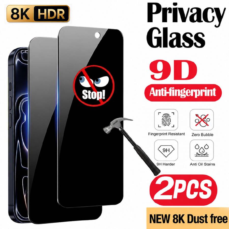 2pcs 9H Privacy Tempered Glass Screen Protector, Compatible With IPhone 17 Pro Max/Air/16/15/14/13/12/11 Pro Max/XR/X/XS Max Plus, Ultra HD Anti-Peeping Full Coverage Glass Film, Crystal Clear Visual Experience, Anti-Fingerprint Oleophobic Coating, Scratch-Resistant Surface Protection, Bubble-Free Auto-Alignment Installation Frame, Sensitive And Smooth Touch, Compatible With Phone Cases - 2pcs - View 1