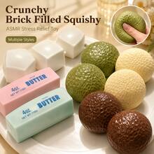 1pc Brick Filled Crunchy Squishy, Multiple Styles Handmade Squeeze Ball, Crispy ASMR Sound Toy, Soft Stress Relief Fidget Toy For Adults Women, Desk Toy, Birthday Gift, Fun Gift - Multicolor - View 2