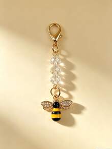 1pc Exquisite Rhinestone Bee Crystal Beaded Bag Charm, Versatile Handbag Pendant, Car Keychain Accessory Gift - Multicolor - View 6